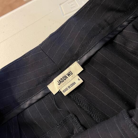 Jason Wu Navy Blue Vertical Pinstripe High Rise Flared Trouser Pants Size 4 - Picture 6 of 15